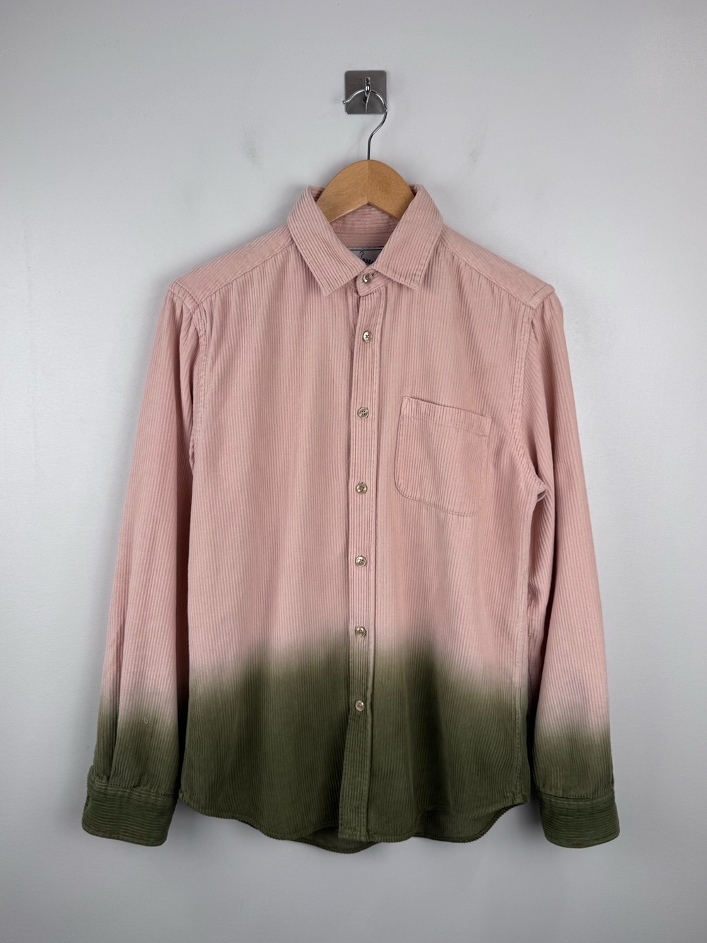 Portuguese‎ Flannel Men Pink Green Dip Dyed Cotton Corduroy Shirt Size Small